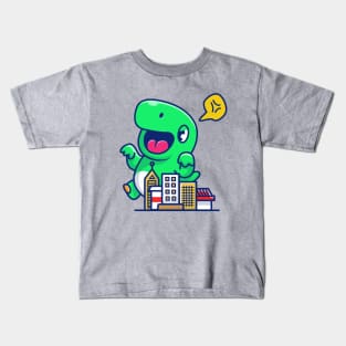 Angry Dinosaur Destroy City Cartoon Kids T-Shirt